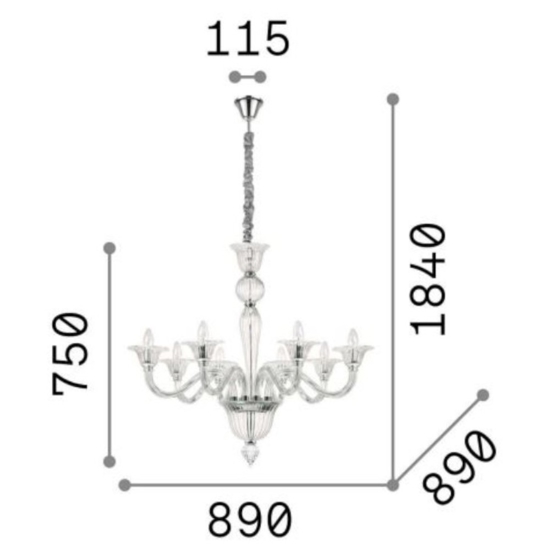 Lampadario di cristallo brigitta sp8 ideal lux 8 bracci trasparente