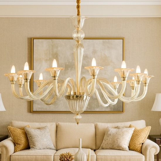 Brigitta sp12 ideal lux lampadario di cristallo 12 bracci ambra