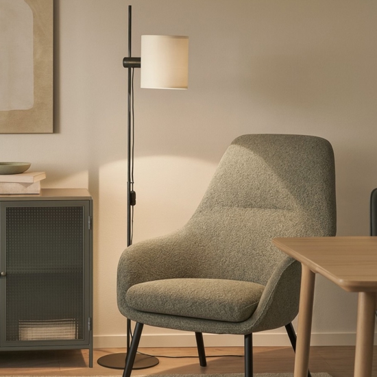 Lampada da terra metallo nero paralume beige orientabile
