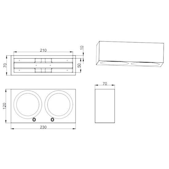 Applique in gesso bianco pitturabile rettangolare moderna 4 luci
