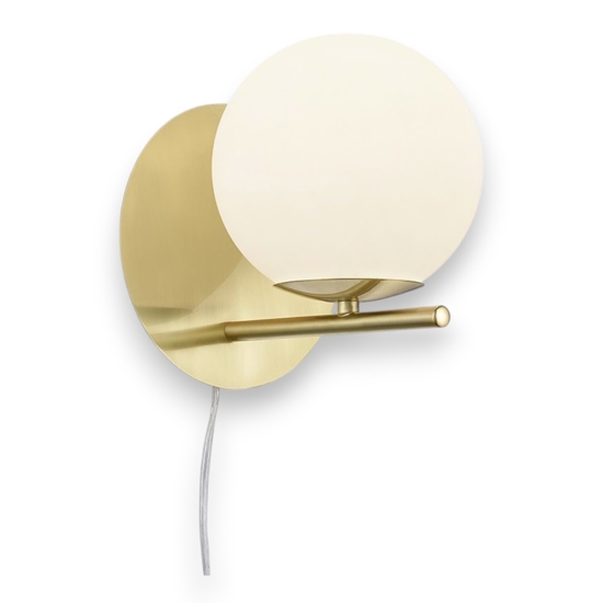 Applique oro boccia vetro da comodino con interruttore e spina