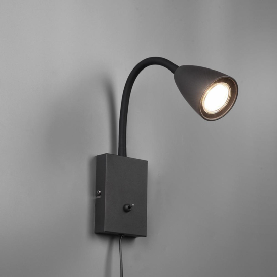 Applique per comodino cameretta ragazzo nero opaco luce orientabile