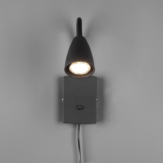 Applique per comodino cameretta ragazzo nero opaco luce orientabile
