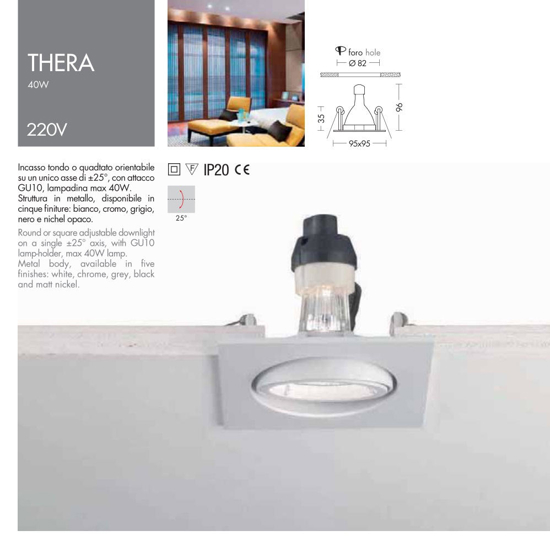 Faretto bianco da incasso per cartongesso gu10 220v orientabile quadrato