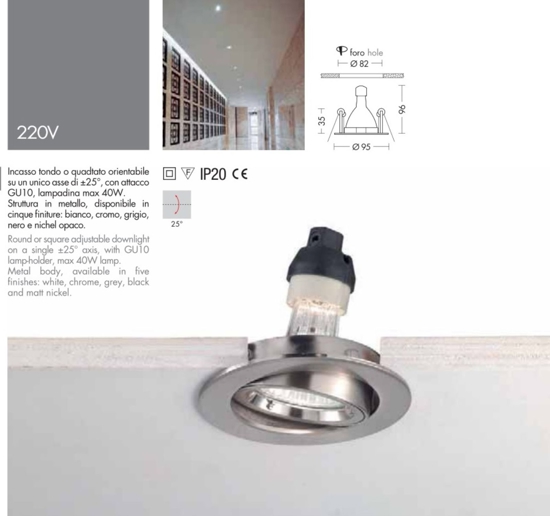 Faretto da incasso a soffitto rotondo grigio orientabile