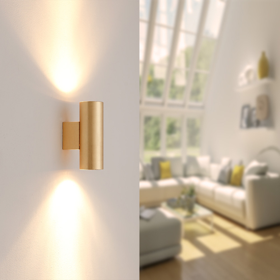 Applique cilindro da parete foglia oro per interni