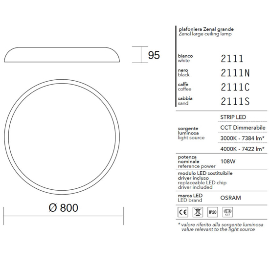 Isyluce plafoniera zenal marrone led 108w dimmerabile rotonda