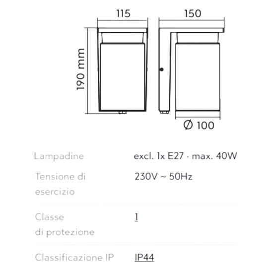 Applique lanterna da esterno con sensore crepuscolare interruttore