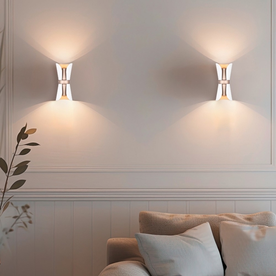 Applique design moderno bianco caffe 2 luci biemissione