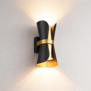 Applique da parete nero oro 2 luci design moderna