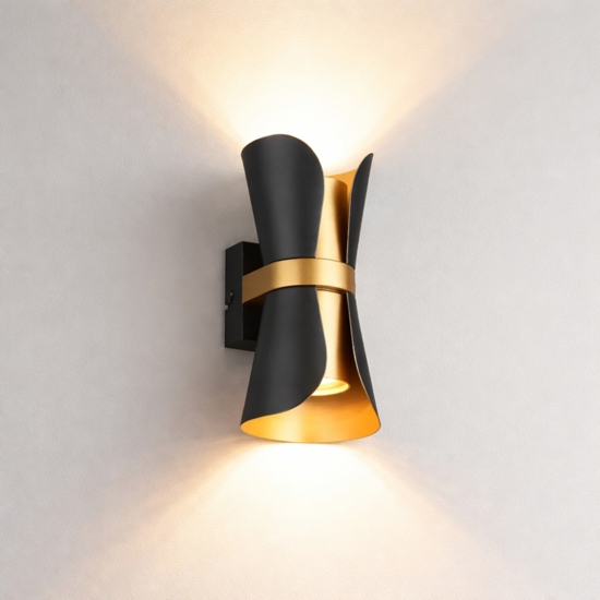 Applique da parete nero oro 2 luci design moderna