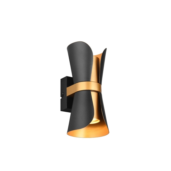Applique da parete nero oro 2 luci design moderna
