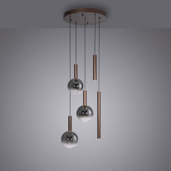 Lampadario marrone con sfere in vetro per soggiorno moderno
