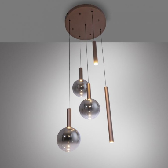 Lampadario marrone con sfere in vetro per soggiorno moderno