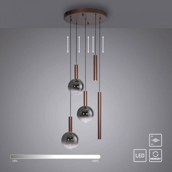 Lampadario marrone con sfere in vetro per soggiorno moderno