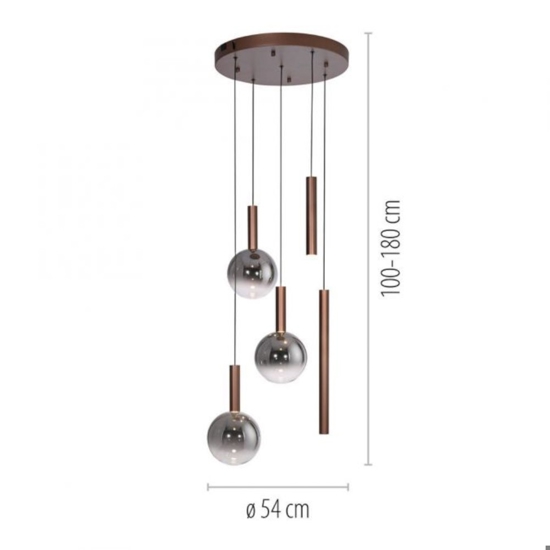 Lampadario marrone con sfere in vetro per soggiorno moderno