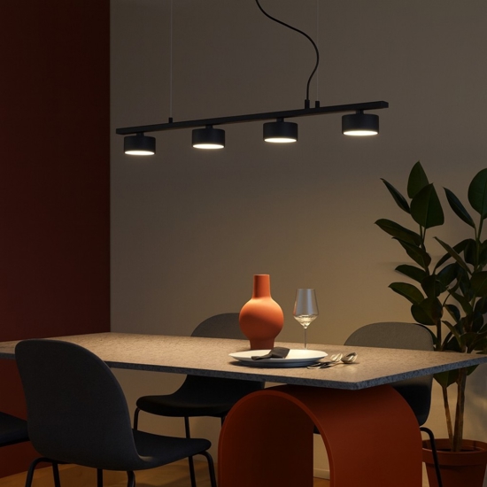 Ideal lux minor linear sp4 lampadario nero per soggiorno moderno