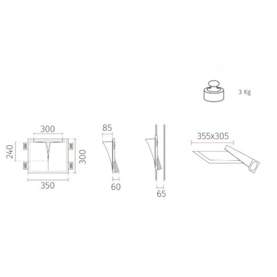 Applique di gesso da incasso parete 13w 3000k bianca