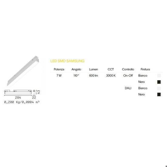 Arca wide faretto led 7w 3000k ottica 110 nero per binario ego monofase 48v
