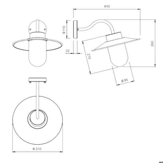 Applique da esterno ip44 acciaio zincato anti corrosione salsedine