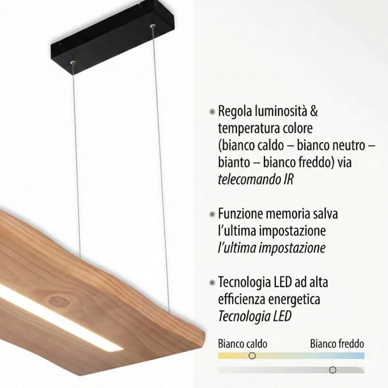 Lampadario tavola di legno led 2700k a 5000k con telecomando dimmerabile