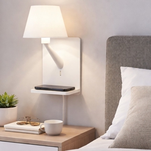 Lampada a parete per comodini bianco con base di ricarica presa usb