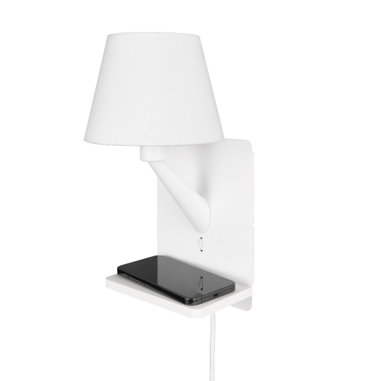 Lampada a parete per comodini bianco con base di ricarica presa usb