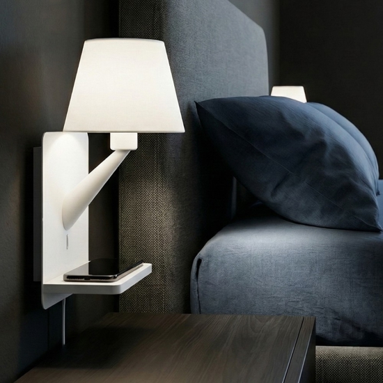 Lampada a parete per comodini bianco con base di ricarica presa usb