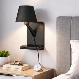 Applique multifunzione nero per camera da letto da comodino con base ricarica