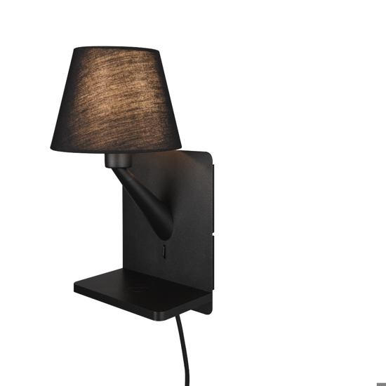 Applique multifunzione nero per camera da letto da comodino con base ricarica