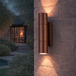 Applique luce da esterno biemissione marrone cilindro anti corrosione ip65