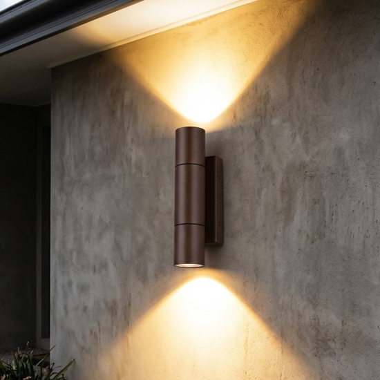 Applique luce da esterno biemissione marrone cilindro anti corrosione ip65