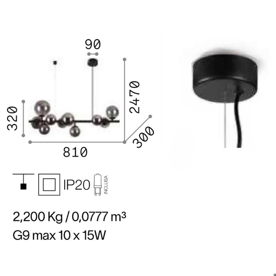 Perlage sp10 ideal lux lampadario nero per soggiorno