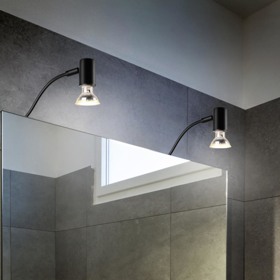 Applique da bagno design curvo nera luce orientabile