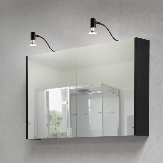 Applique da bagno design curvo nera luce orientabile