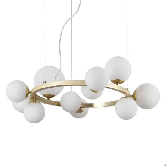 Ideal lux perlage sp11 lampadario per salotto oro ottone bianco