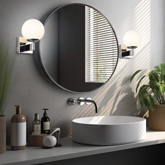 Applique da bagno metallo cromo sfera vetro bianco ip44