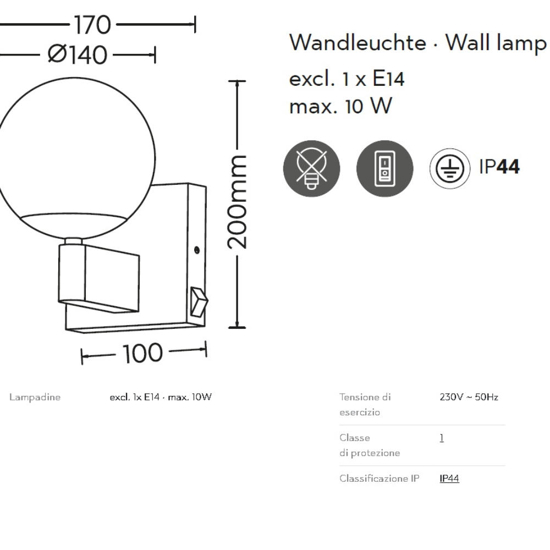 Applique da bagno metallo cromo sfera vetro bianco ip44