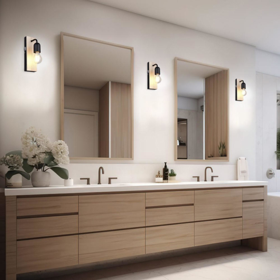 Applique nera per bagno in legno naturale ip44