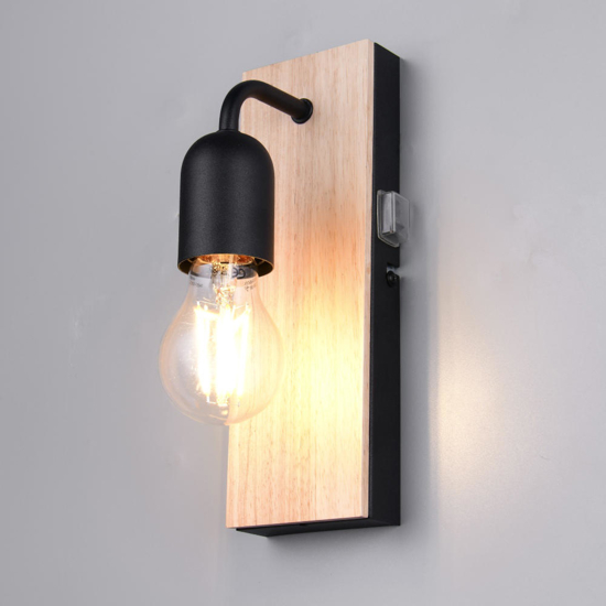 Applique nera per bagno in legno naturale ip44