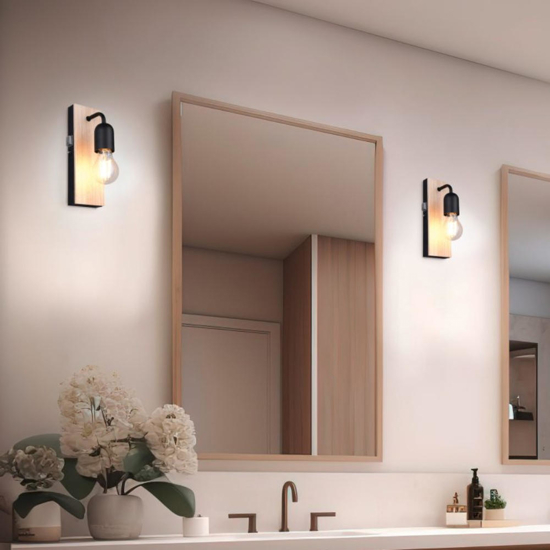 Applique nera per bagno in legno naturale ip44