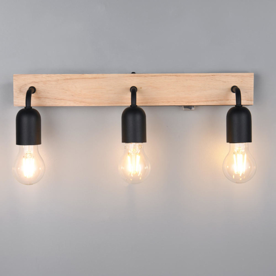 Applique in legno 3 luci nere specchio bagno