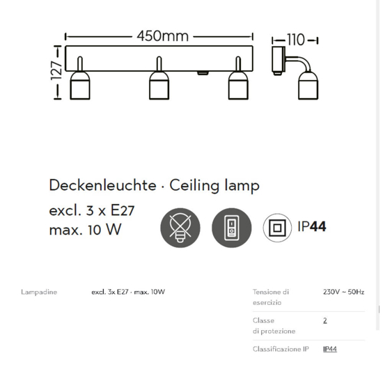 Applique in legno 3 luci nere specchio bagno