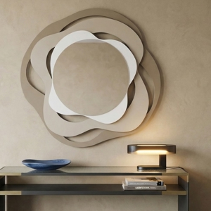Specchio da parete rotondo design onde beige sabbia bianco 83x80