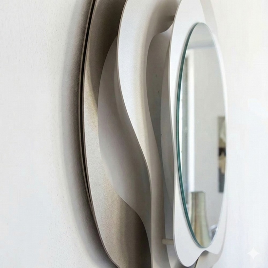 Specchio da parete rotondo design onde beige sabbia bianco 83x80
