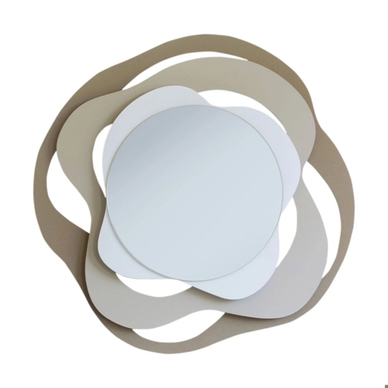 Specchio da parete rotondo design onde beige sabbia bianco 83x80
