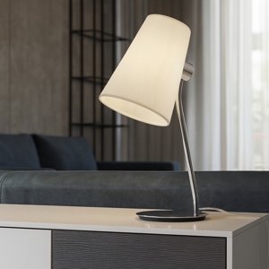 Lampada da tavolino moderna cromo paralume in tessuto