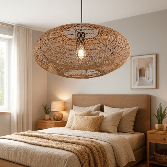 Lampadario per camera da letto in fibre naturali