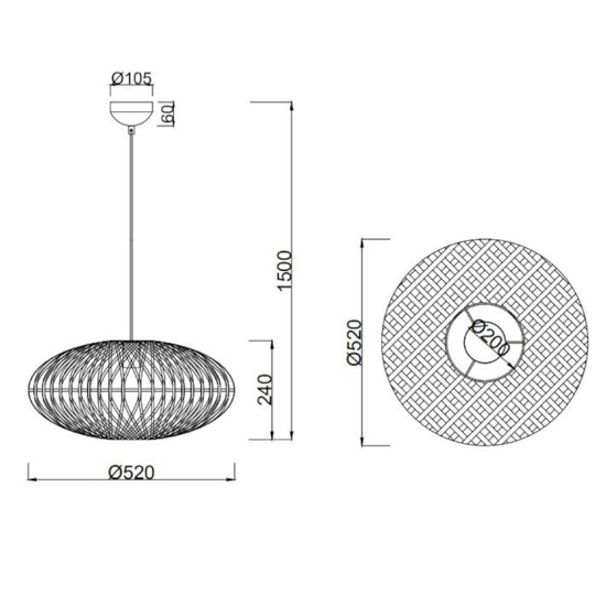 Lampadario per camera da letto in fibre naturali