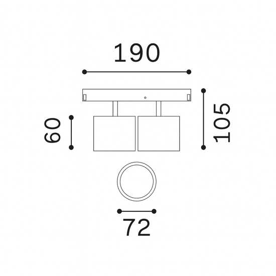Ideal lux ego double big faretti led 20w 3000k nero per binario monofase